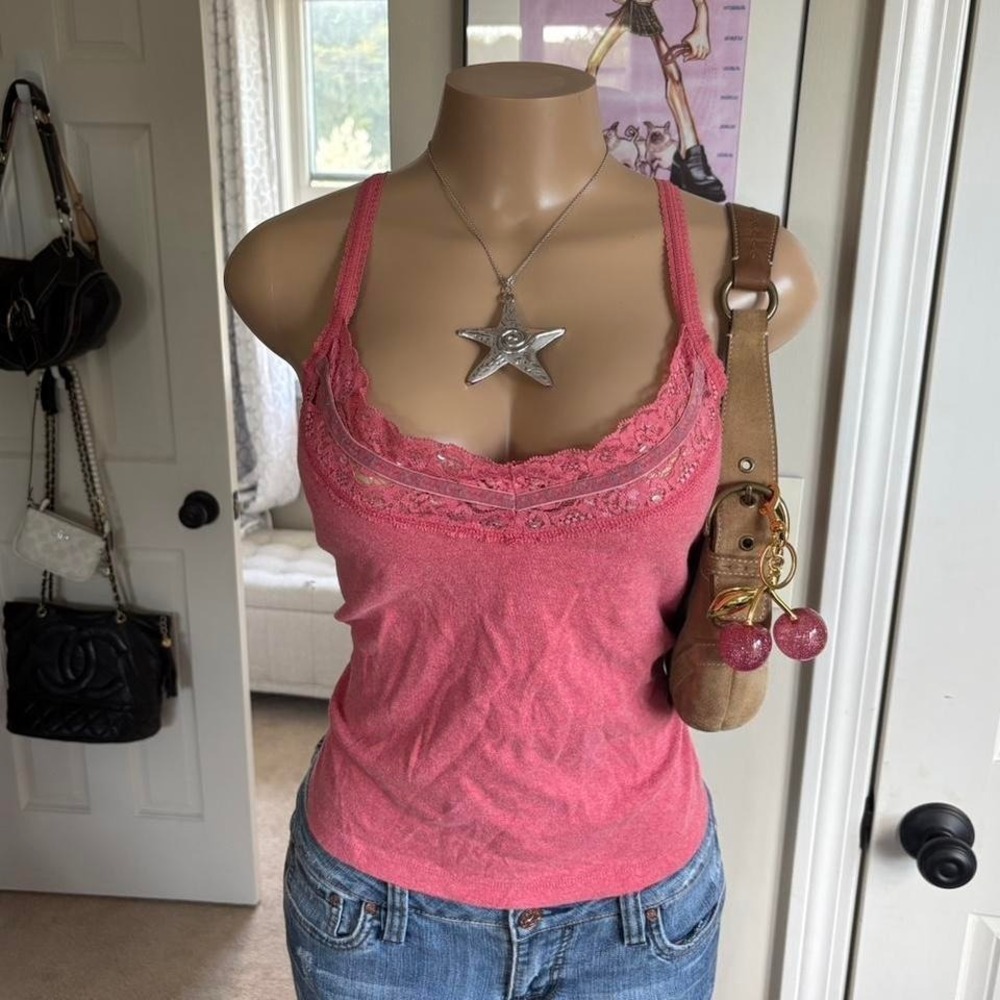 y2k 2000s pink lace cami tank coquette soft girl